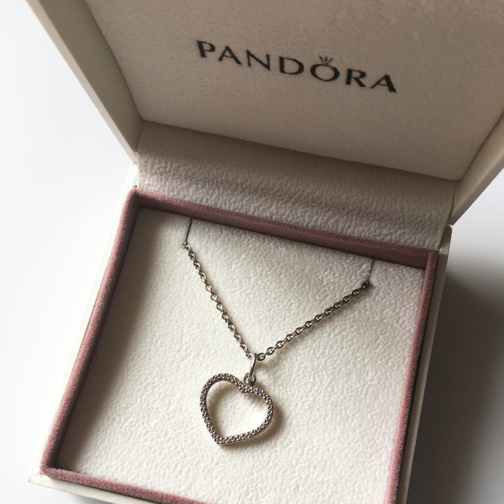 Pandora Sterling Silver Pink Heart Necklace